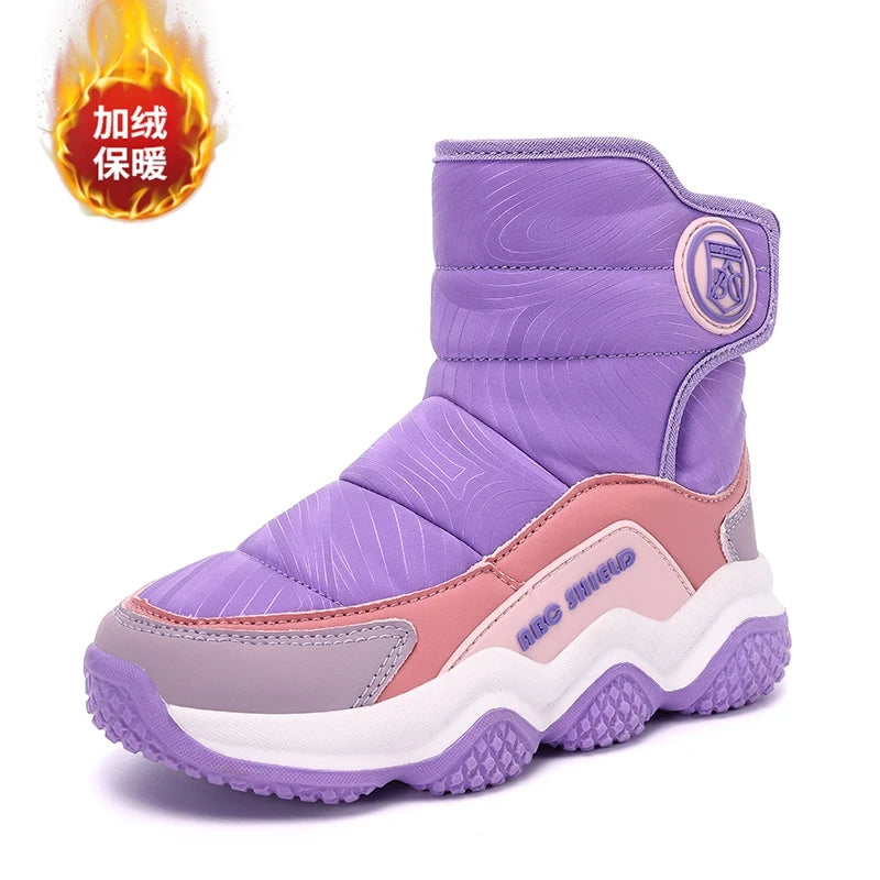 Children's Winter Plush Snow Boots Outdoor Cold Resistant Warm High top Boots Boys Girls Anti slip and Wear Resistant Sneaker