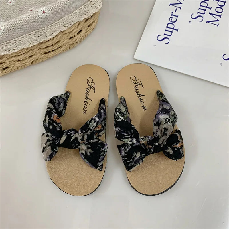 Child Slippers Summer Girl Shoes Printed Wave Point Dot Bow Sandals Lndoor Exposed toe Soft Bottom Casual Slippers Kid Sandals