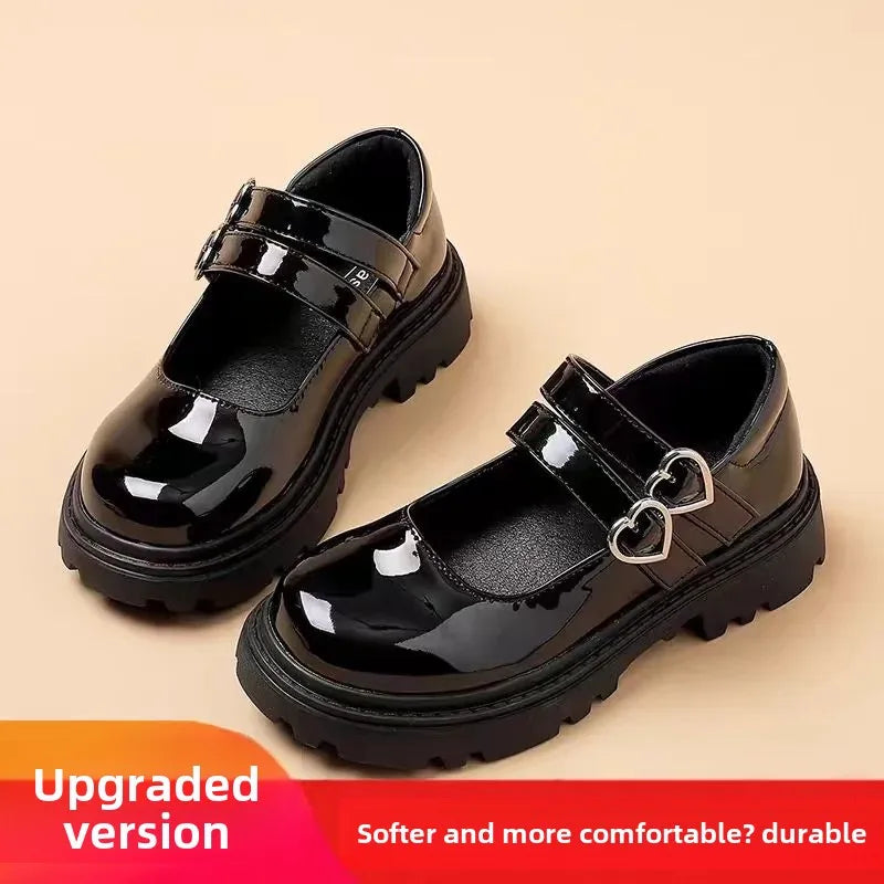 UK Womens Children's Leather Shoes 2024 Spring/Autumn New Style Children's Performance Shoes Black Dance Shoes Princess Shoes Up