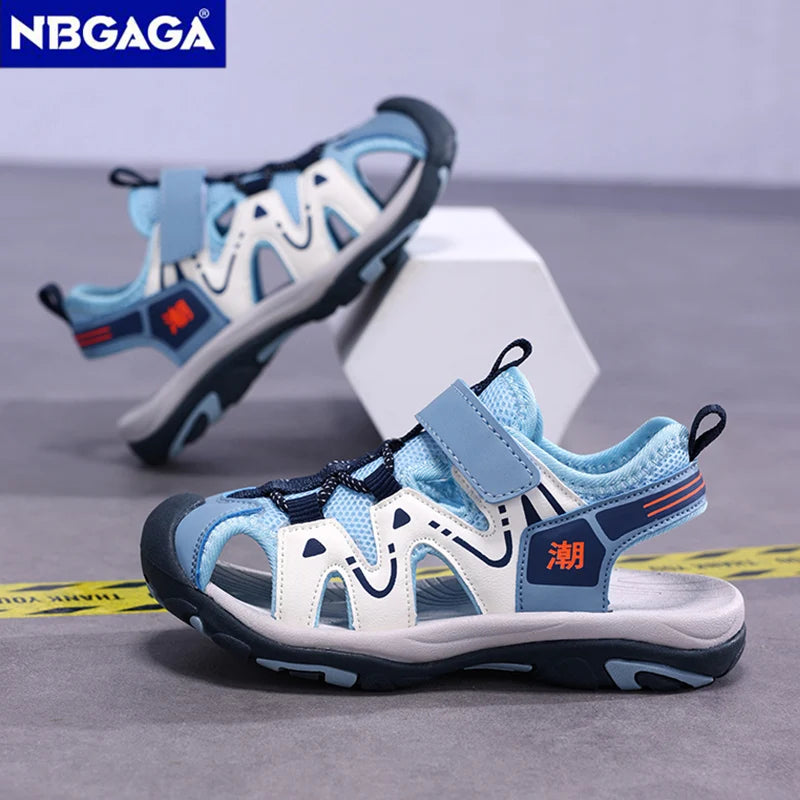 Summer Sport Sandals for Children's 5-16 Years Boys Breathable Anti-Slip Beach Shoes Outdoor Anti-Bump Closed Toe Sandails