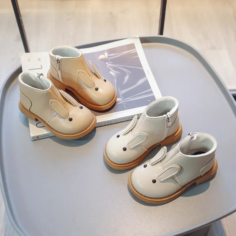 Cartoon Rabbit Baby Ankle Boots for Girls England Style Children Cute Bunny Winter Short Boots Low Heel Kids Girl Shoes G11073