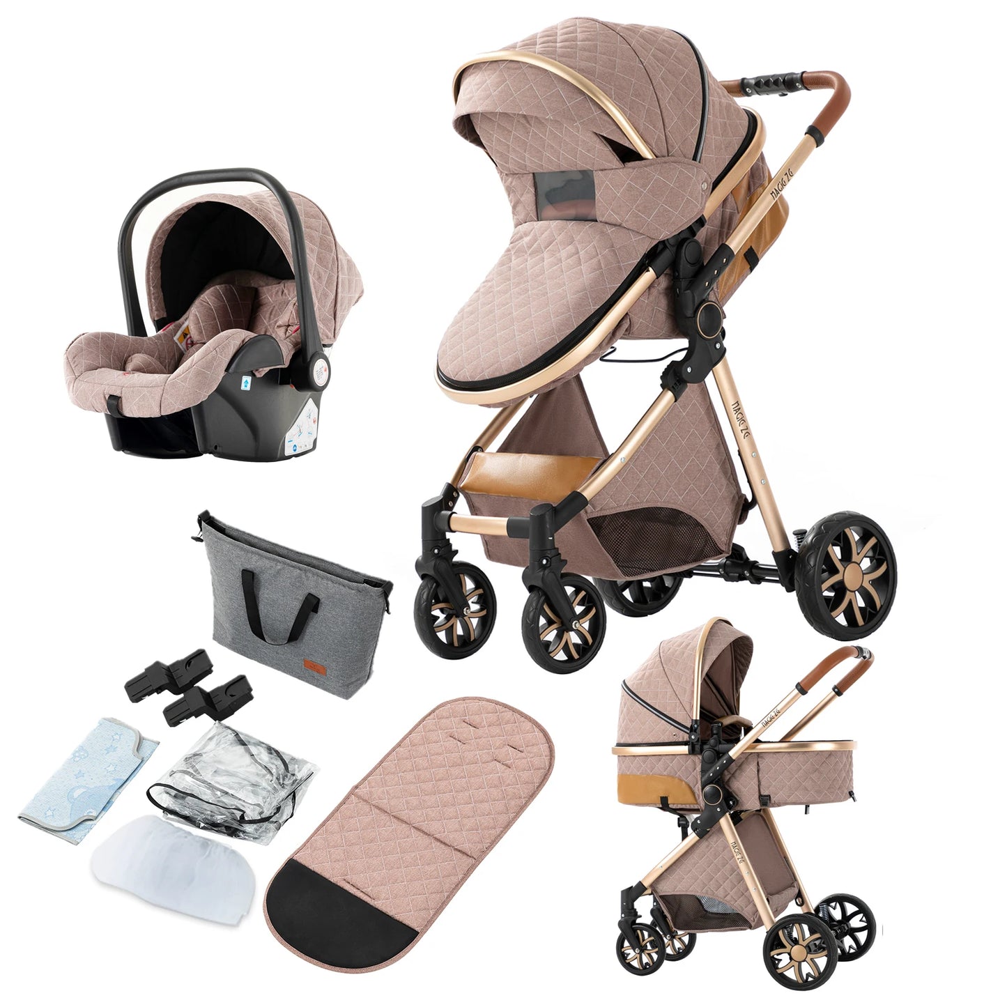 Baby Stroller 3 in 1 Four-wheel stroller Newborn Baby Car Portable Multifunctional Foldable Babies Carriage Cart Pram Mother-kid