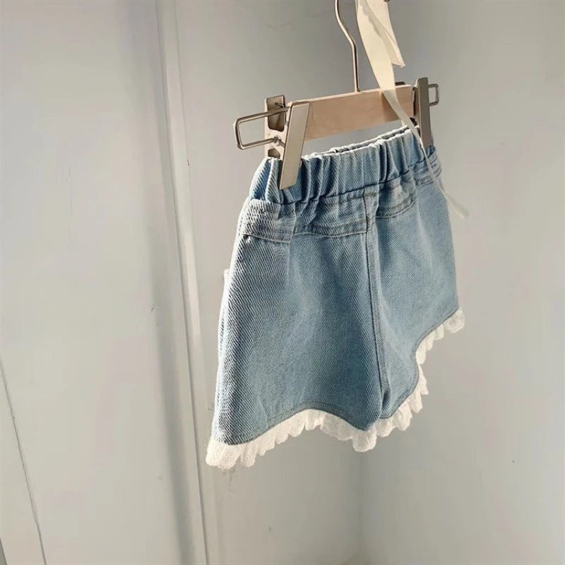 3-12Y Girls' Denim Shorts 2025 Summer New Stylish Pant Fashion Children's Loose Fit Baby Thin Cotton Versatile Blue Short Pants