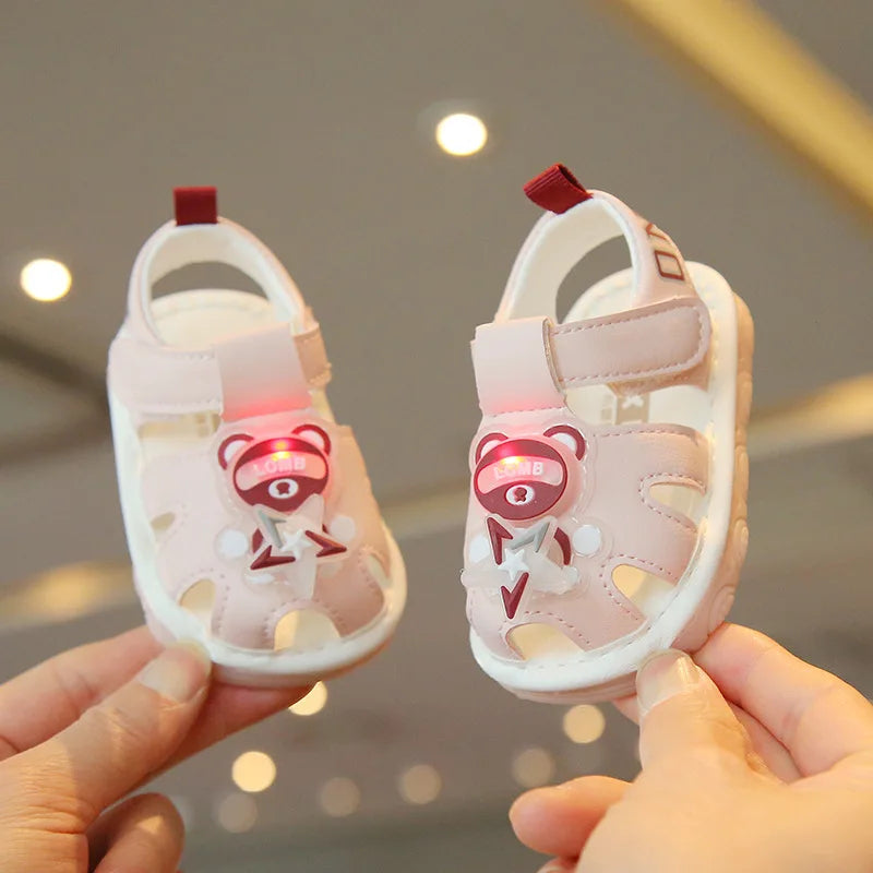 Baby walking shoes summer new for boys flash light shoe soft soled non slip sandals for girl cute and sound making boys' shoes