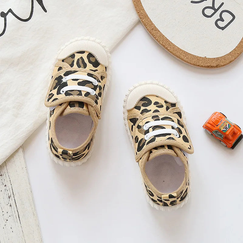 Children Leopard Canvas Shoes Toddler Infant Boy Sneakers Girl Candy Color Casual Shoes Baby Kids Breathable Soft Leisure Shoes