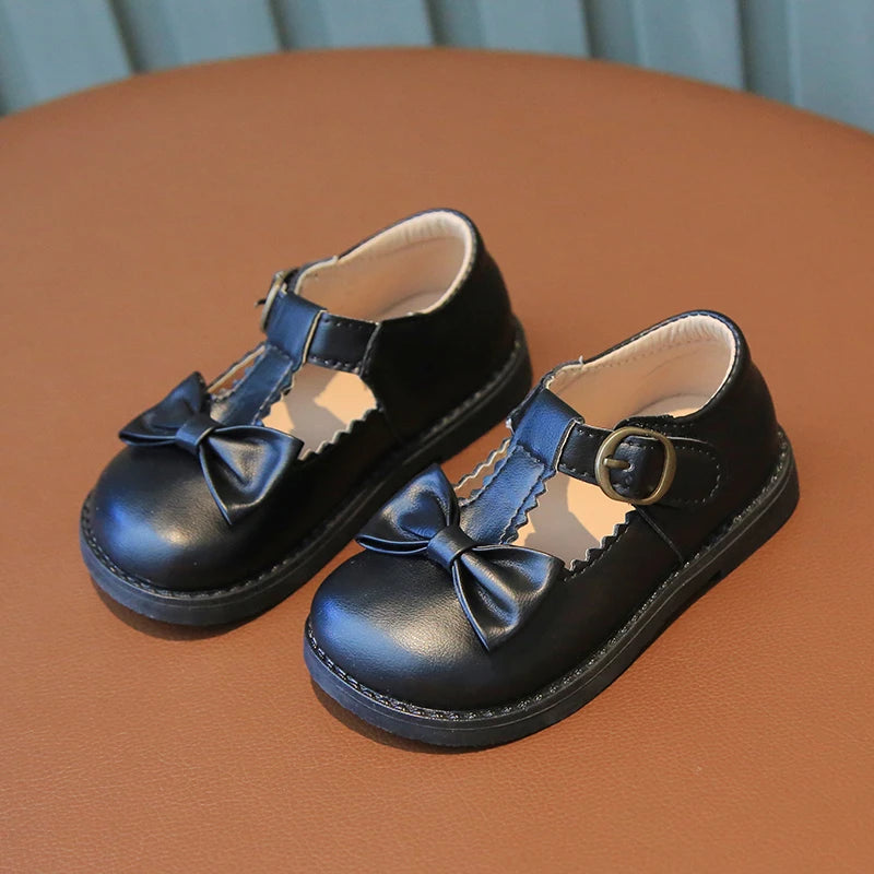 Girl's Mary Janes Ruffles Bowknot Lovely Beautiful Kids Leather Shoes Four Colors 21-30 Toddler Black Beige Fashion Kids Shoe