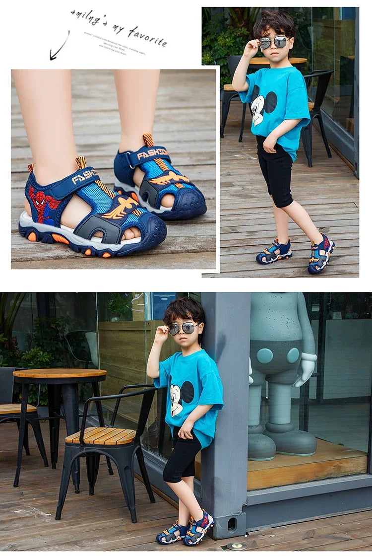 Summer Kids' Sports Sandals – Breathable Hollow-Out Design, Non-Slip Soft Soles for Boys and Girls in Black, Red, Gray, and Blue