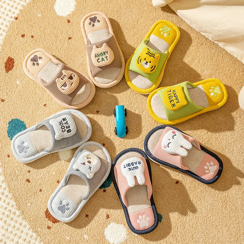 Litfun New Kids Slippers Linen Home Boys Girls Slippers Cartoon Rabbit Summer Indoors Kids Slides Comfort Non-slip Kids Sandals
