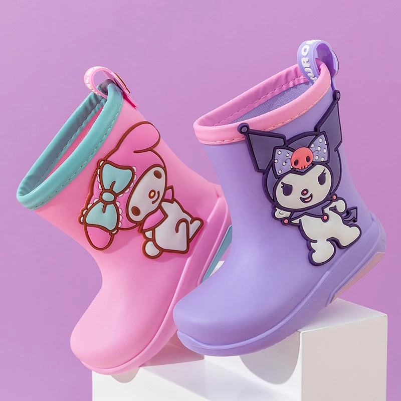Kawaii Sanrio Children's Short Rain Boots Outdoor Anti-Slip Wear-Resistant Girls' Waterproof Shoes Fashion Winter Warm Rain Shoe