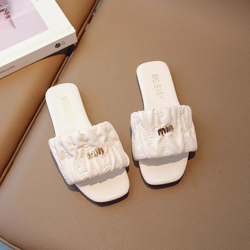 Summer Children's Shoes 2024 Children's flip-flops Women's Treasure candy-colored Princess flip-flops Girls' square toe slippers