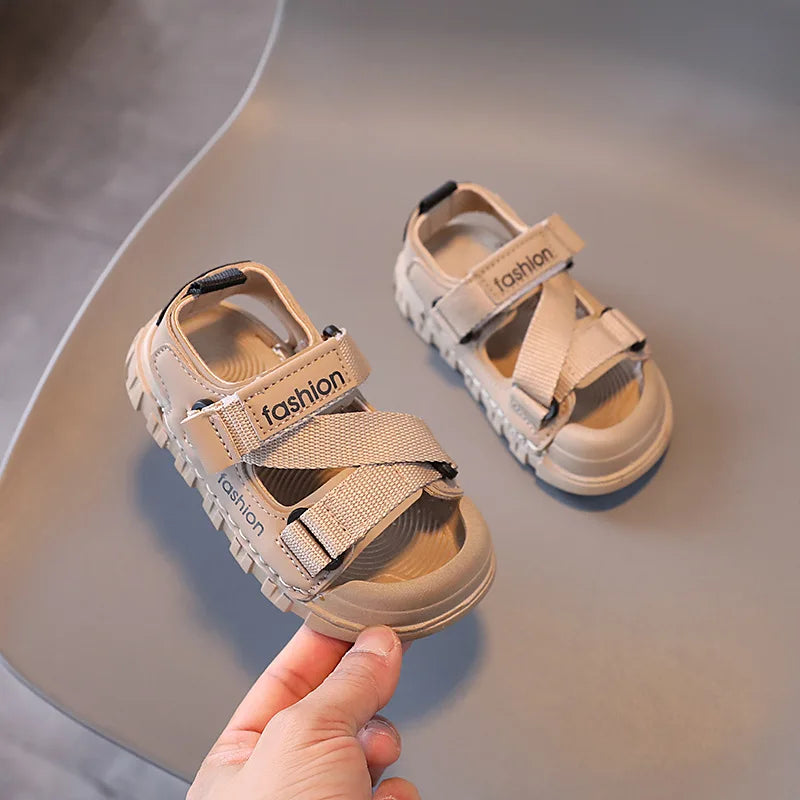 H04172 Summer Boys' Breathable Canvas Sandals – Outdoor Casual Shoes with Nylon Strap Detail for Toddlers and School-Age Children