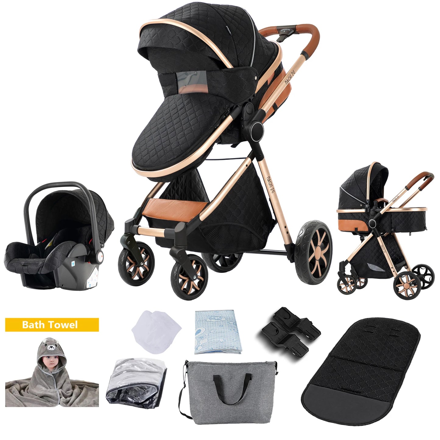 Baby Stroller 3 in 1 Four-wheel stroller Newborn Baby Car Portable Multifunctional Foldable Babies Carriage Cart Pram Mother-kid