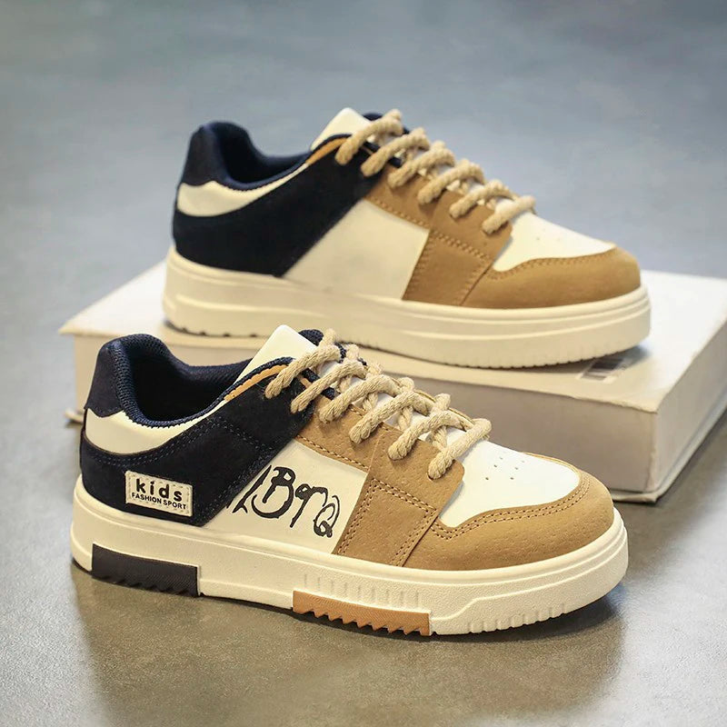 Fashion Kids Leather Casual Shoes For Boys Sneakers Student Non-slip Waterproof Sport Tenis Kids New Children Board Shoes 30-38
