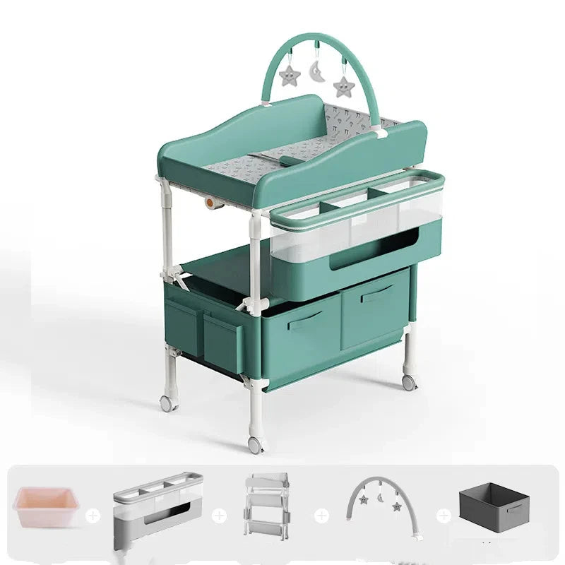 6-in-1 Portable Baby Care Station - Foldable Changing Table with Removable Bath Tub, Massage Mat & Storage Organizer