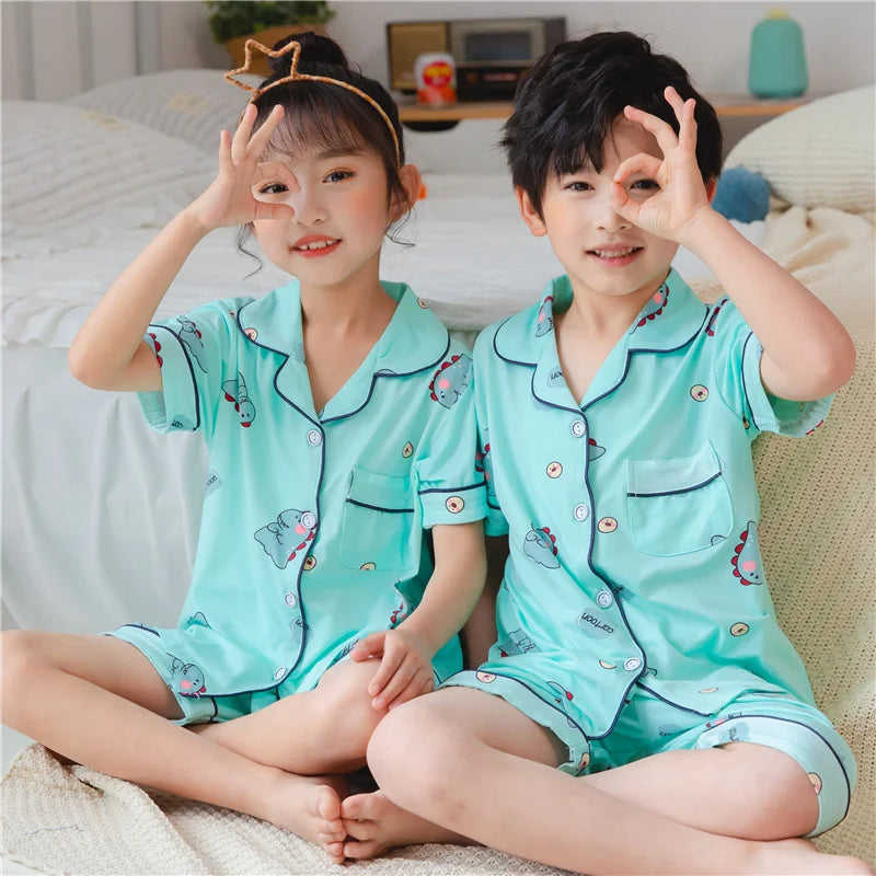 Summer Kids' Pajama Set – Soft Cotton Dinosaur Print Sleepwear for Boys and Girls, Comfortable Homewear for Toddlers and Children