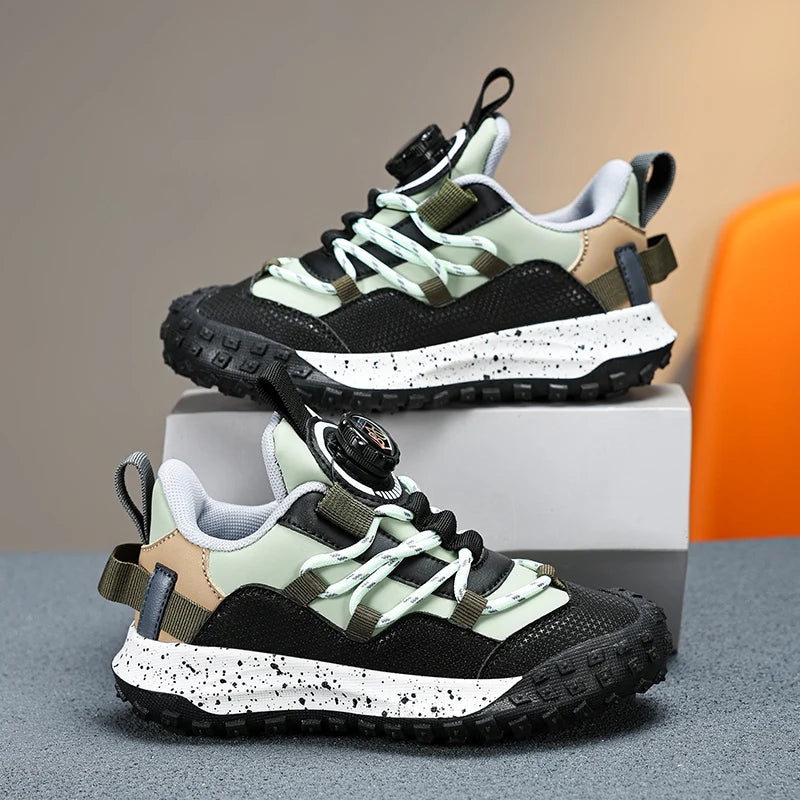 Boys' Shoes 2024 Summer New Breathable Mesh Sports Shoes Anti-Kick Baotou Shoes Children's Rotating Buckle Running Shoes