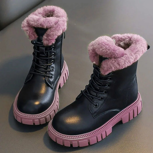 Girls' Winter Fashion Boots (Ages 6–18) – Korean Style, Thick Warm Faux Fur Snow Boots with Soft Soles and Anti-Slip Design