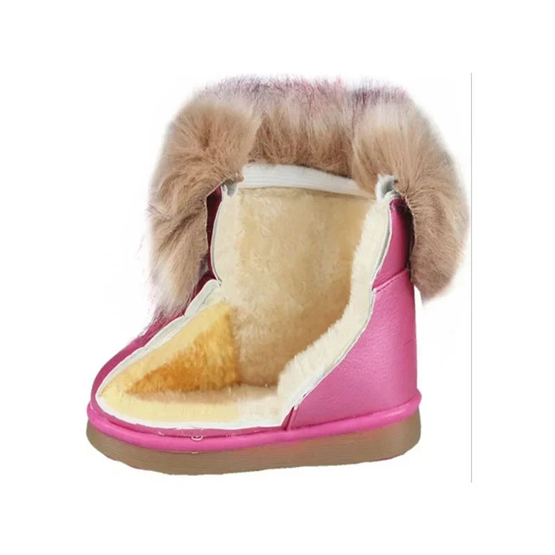 New Winter Baby Girls Boots Casual Warm Rabbit Fur Mid-Calf Boots Shoes Child Slip-On Round Toe Platform Snow Boots Shoes H01259