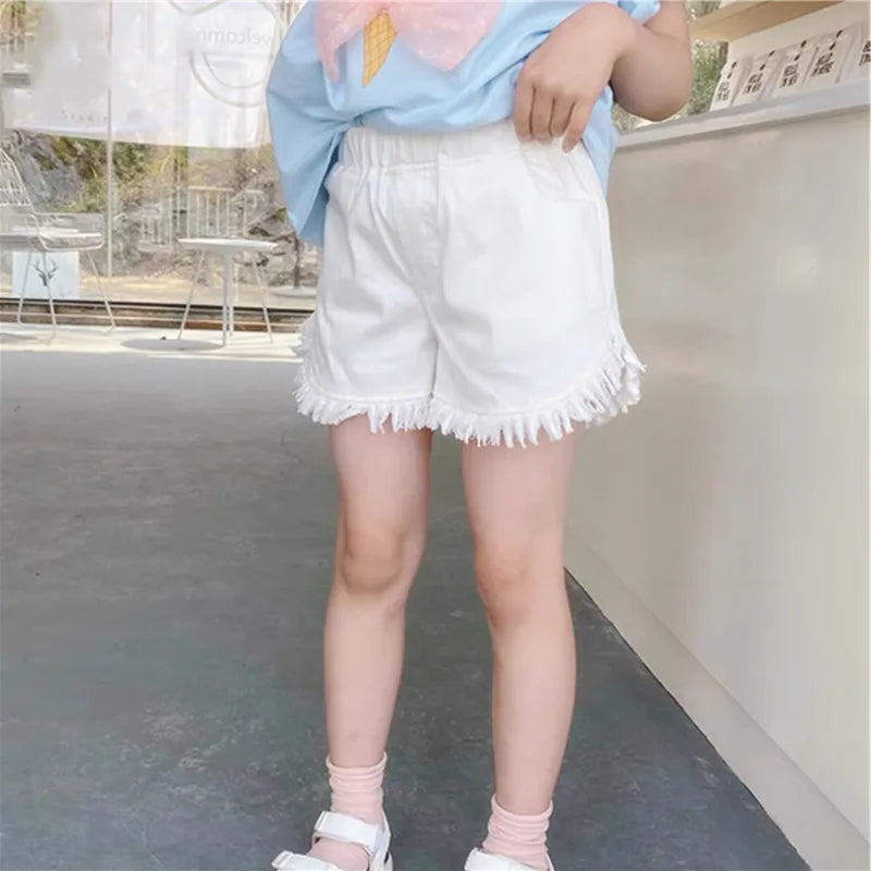 Summer Children Jeans Boys Girls Cotton Shorts Splice Stretch Denim Shorts Korean Teenage Trousers Wear Kids Clothing 2-12Yrs