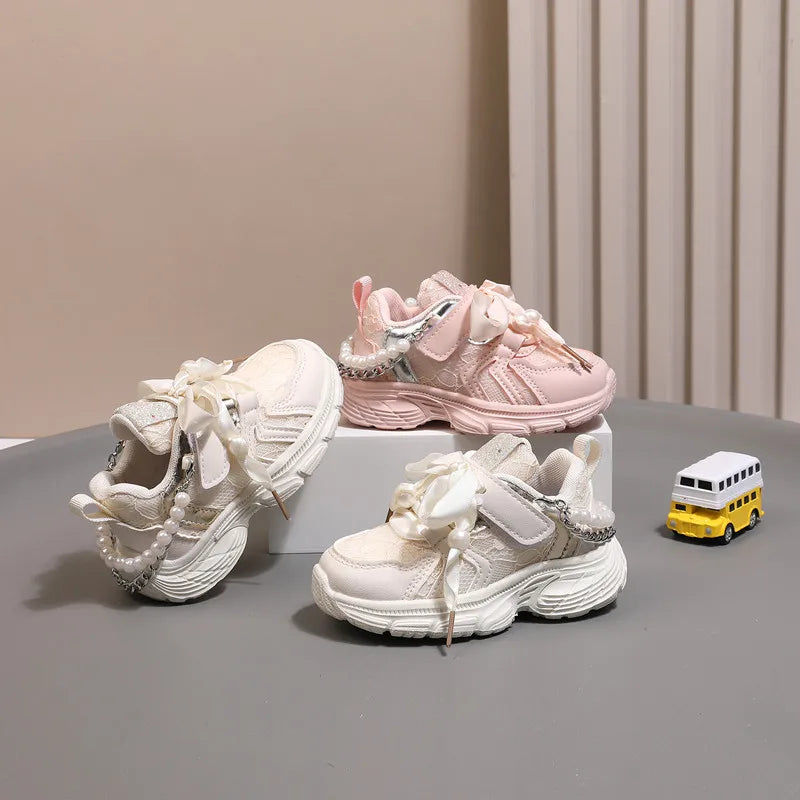 Children's Shoes 2025 New Toddler Girls Sport Shoes Pearl Soft Sole Breathable Outdoor Tennis Fashion Kids Sneakers EU21-30