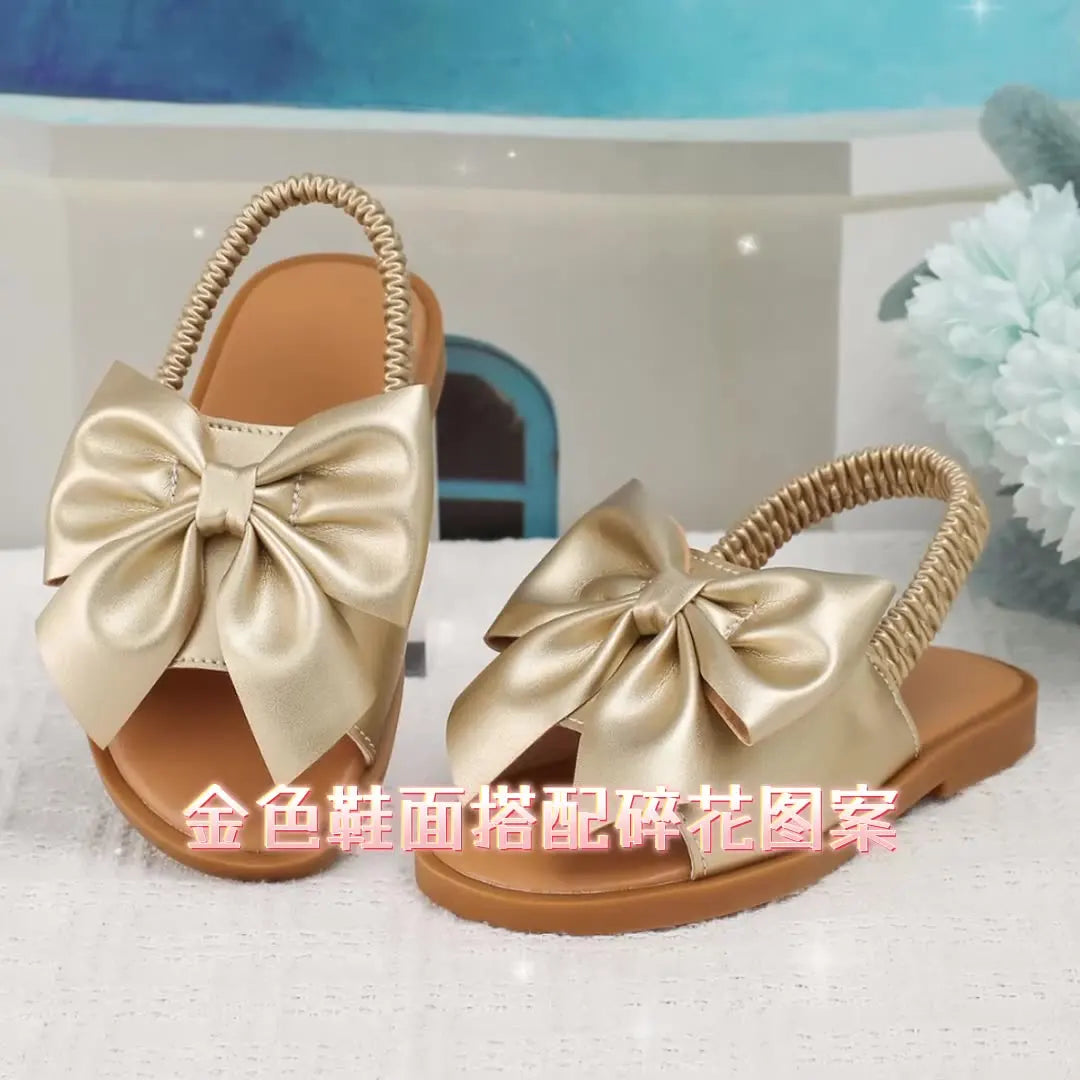 Children's sandals summer new hollow out walking shoes flat sandals cross-border hot selling butterfly knot elastic band sandals