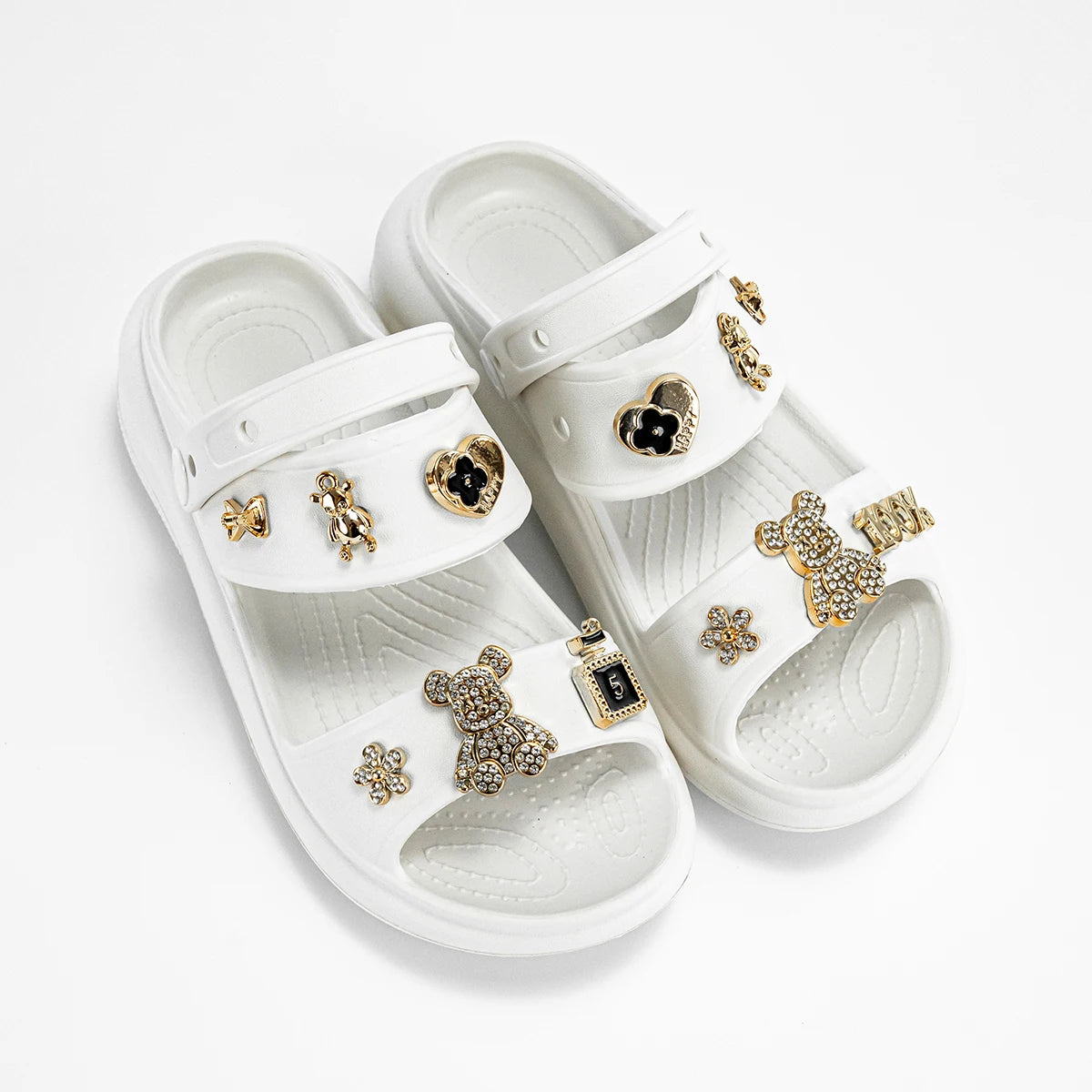 Fashion Popular Family Cartoon Gold Diamond Bear Slippers New Flats Bottom Boys and Girls Non-Slip Soft Bottom Sandals 811