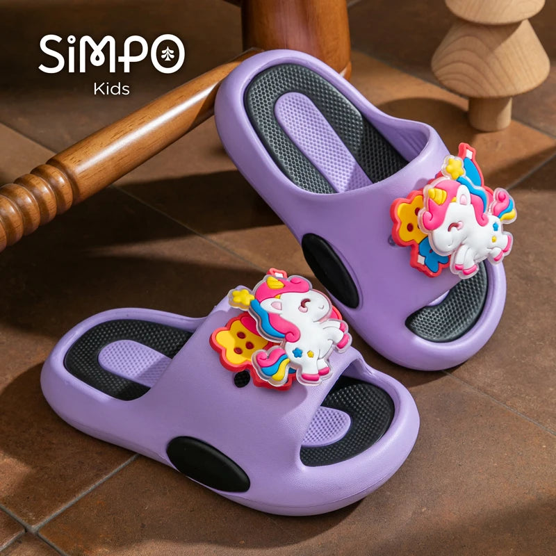 Rotating Unicorns Summer Cute Girl's Slippers Soft And Thick Sole Anti-slip Toddler Slides Children Slip On Footwear