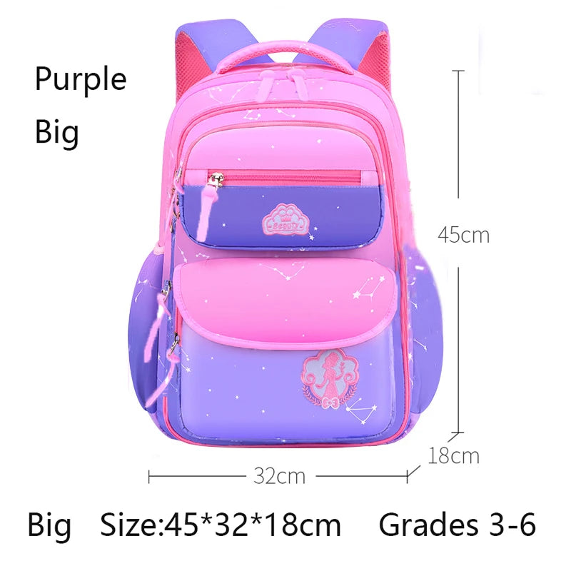 Girls' Macaron Color-Block Backpack – Premium Large-Capacity School Bag with Rainbow Zipper for Kids and Teens