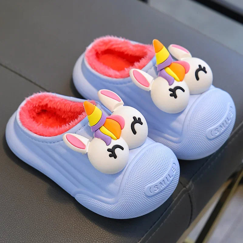 Children Shoes Winter Baby Cartoon Warm Cotton Plush Slippers Antiskid Slippers House Kids Lovely Waterproof Sandalias De Mujer