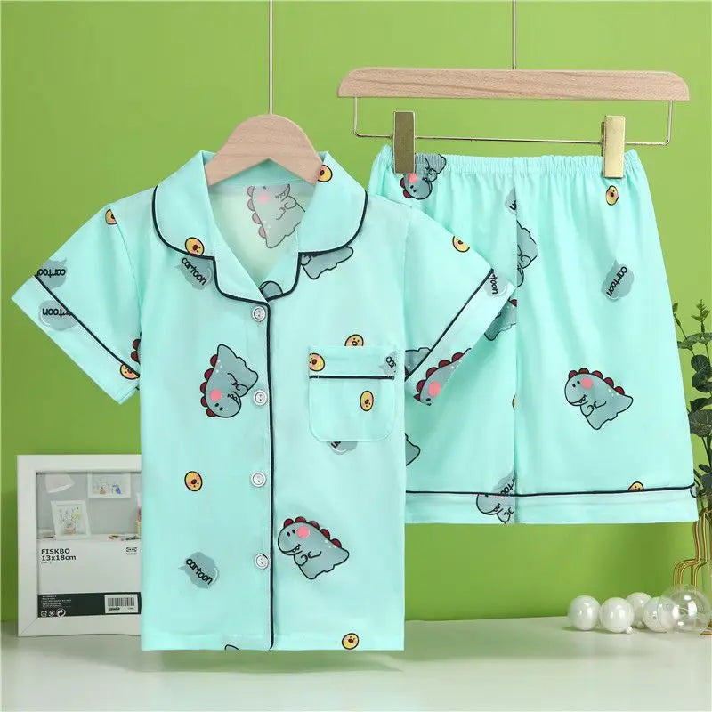 Summer Children's Pajama Set – Soft Cotton Sleepwear with Dinosaur Print for Boys and Girls, Comfortable Home Nightwear for Kids and Toddlers