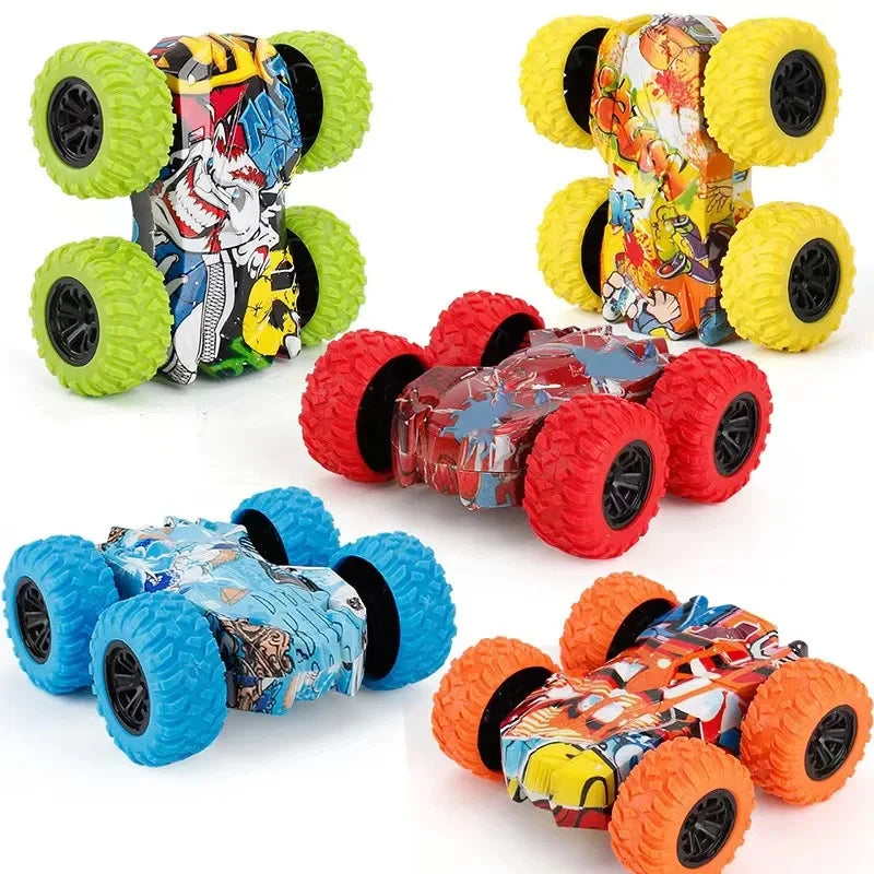 Double-Side Vehicle Inertia Car Collision Automatic Turnover Running Car Toy 360 degrees Rotating Graffiti Color Toys Car Gifts