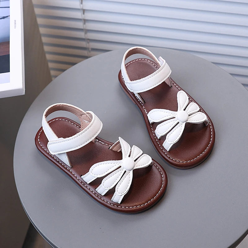 Toddler Girl's Sandals Hollow-out Solid Color Flower Pu Leather Kids Sliders Open Toe Light Sweet Hook-loop Summer Children Shoe