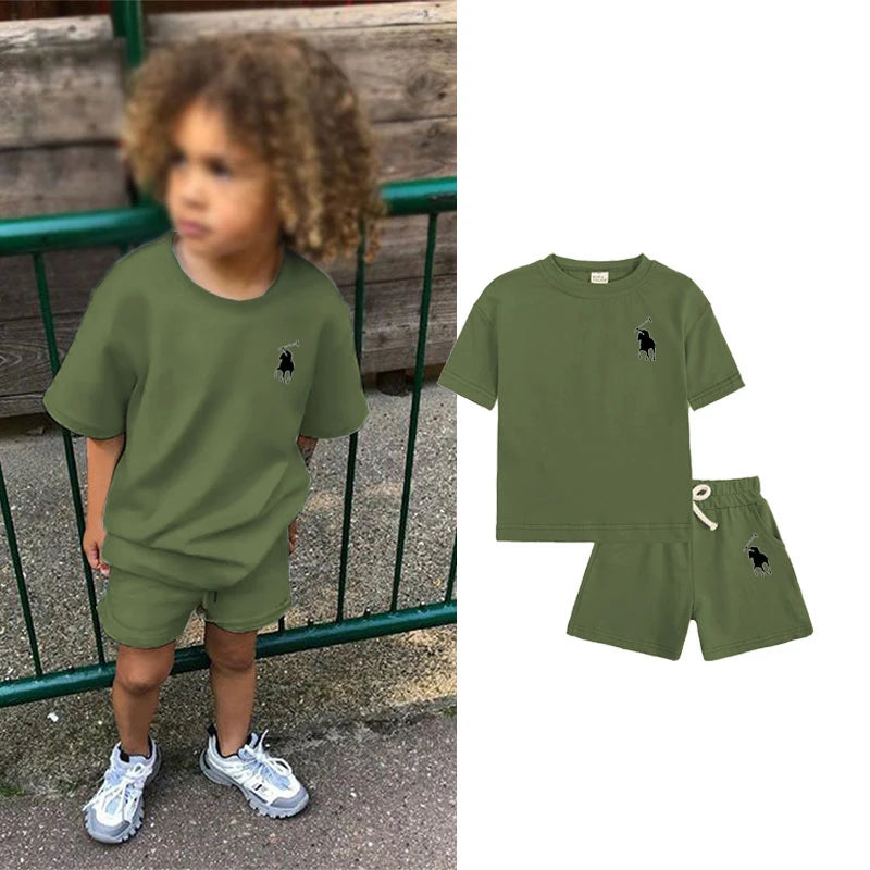 Boys Print Pattern Clothing Set Summer 2 Piece Sports Style Sportswear Kids T-Shirt & Shorts Children's Clothing Set