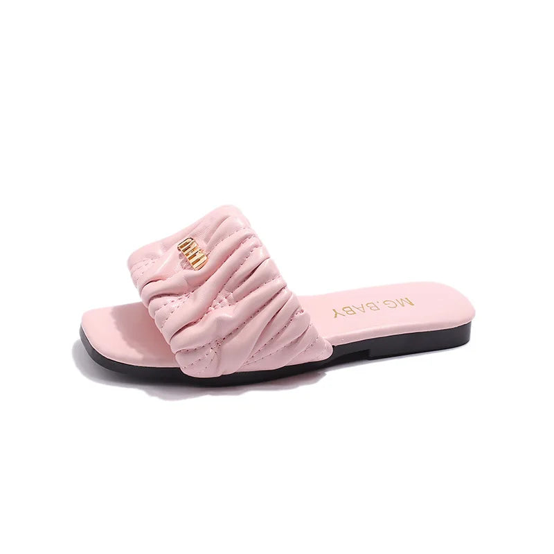 Summer Children's Shoes 2024 Children's flip-flops Women's Treasure candy-colored Princess flip-flops Girls' square toe slippers