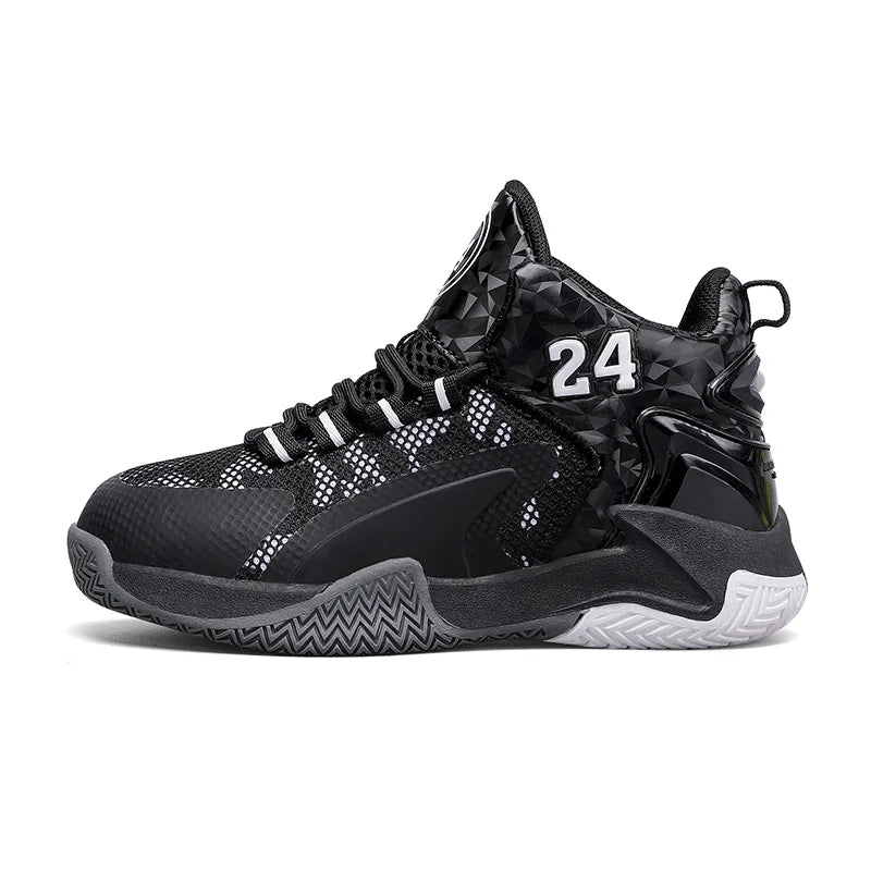 Childrens Basketball Shoes Big Kid Non Slip High-top Sport Training Sneakers Lightweight Outdoor Basketball Boots for Boy Youth
