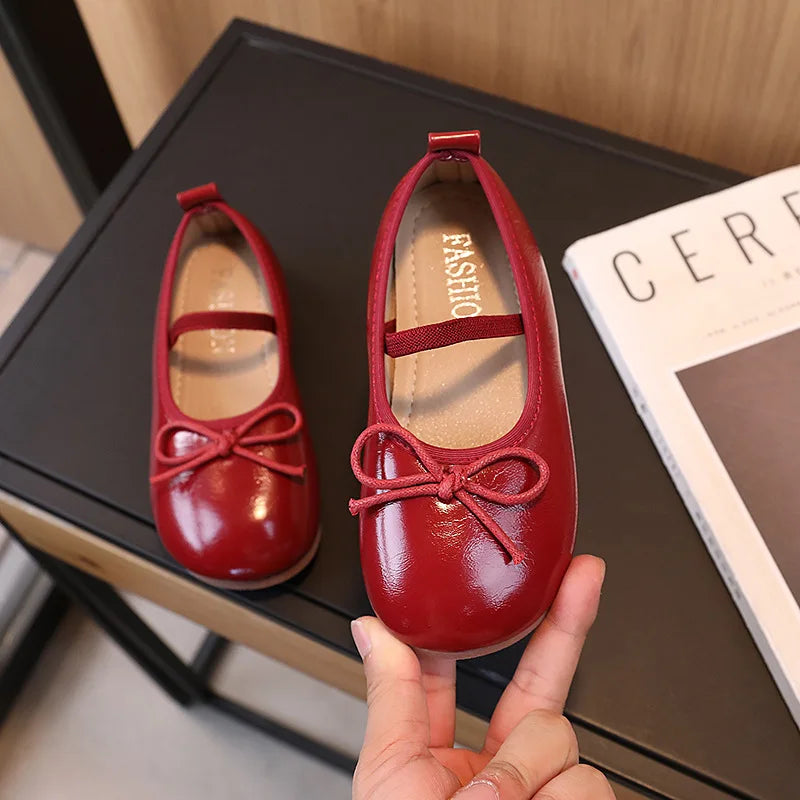 Girl's Flat Shoes Gold Silve Red Bowknot Leather Shoes Kids Soft bottom Princess Single Shoes for Children Toddler shoes 2-11T