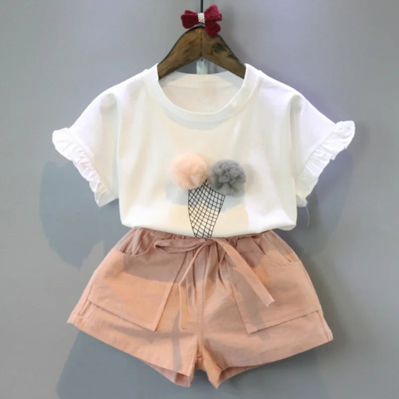 Bear Leader Girls Clothing Sets 2022 Summer Kids Clothes Floral Chiffon Halter+Embroidered Shorts Straw Children Clothing