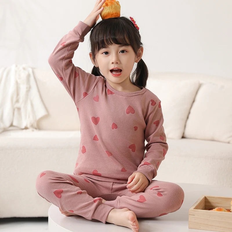 Kids' Cotton Pajama Set – Soft Full-Sleeve Sleepwear for Boys and Girls, Cartoon Print, Ideal for Spring, Autumn, and Winter