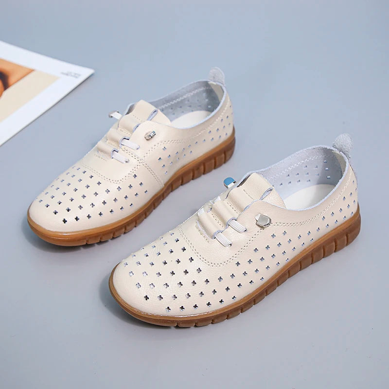 Genuine Leather Summer Loafers Women Casual Shoes Moccasins Soft Pointed Toe Ladies Footwear Women Flats Shoes White