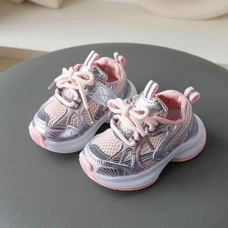 Girls' Sports Shoes 2024 New Style Soft Sole Children's Casual Shoes Fashionable Breathable Stripe Dad Shoes for Kids Boy H08029