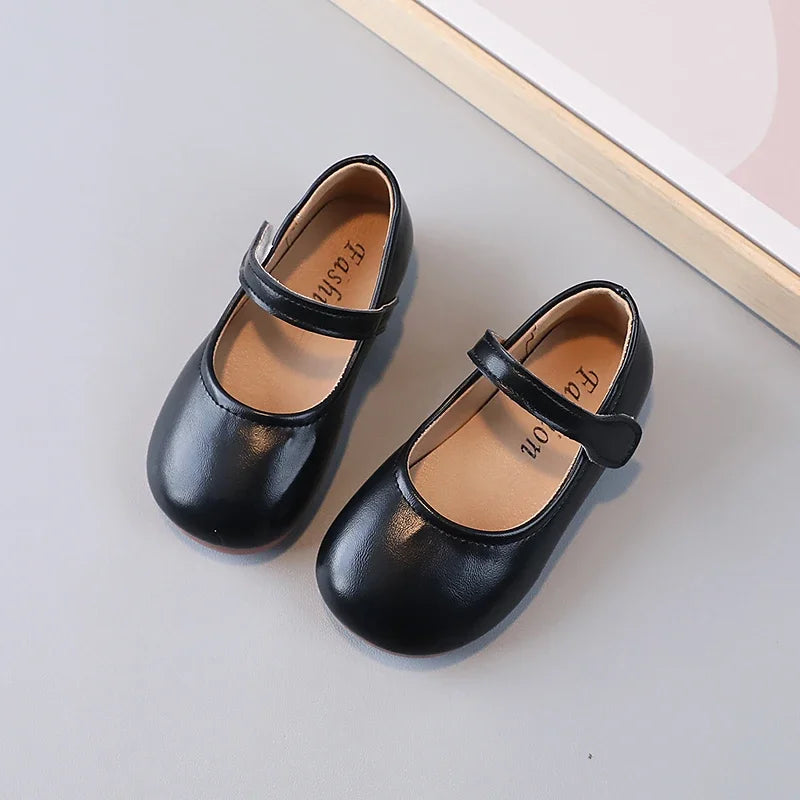 Girls Black Leather Shoes for Wedding Party Back To School Flats Kids Mary Janes Simple Classic Soft Anti-skid Kids Casual Shoes