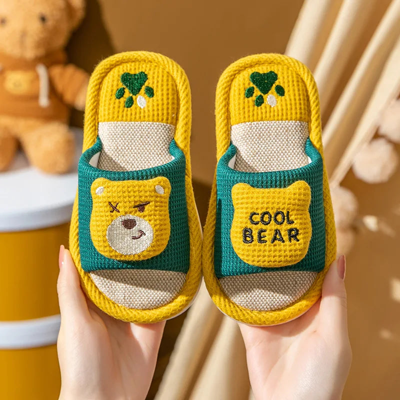 Litfun New Kids Slippers Linen Home Boys Girls Slippers Cartoon Rabbit Summer Indoors Kids Slides Comfort Non-slip Kids Sandals