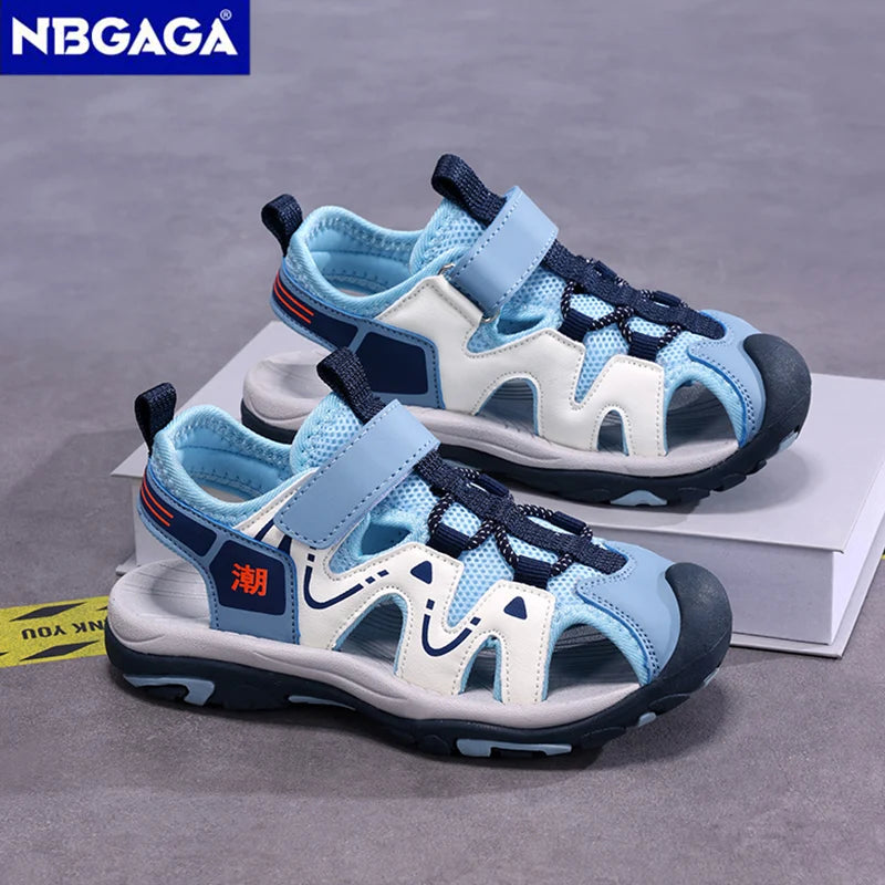Summer Sport Sandals for Children's 5-16 Years Boys Breathable Anti-Slip Beach Shoes Outdoor Anti-Bump Closed Toe Sandails