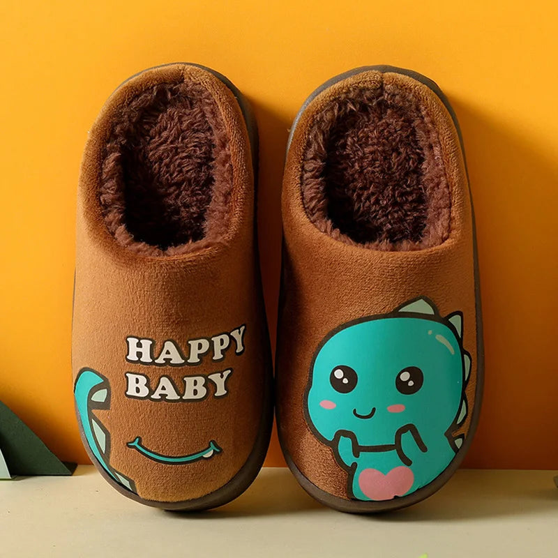 Winter Children‘s Slippers New Kids Slippers Dinosaur Warm Plush Indoor Autumn Non-Slip Soft Plush Slipper For Boys Girls