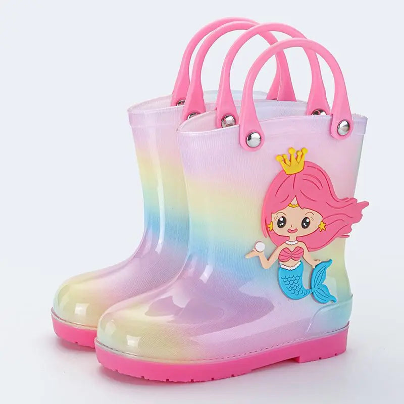 Cartoon Rain Boots For Children Girl Cute Kids Girl Mid-Calf Waterproof Rain Boots Little Baby Girl Outwear Non-Slip Water Boots