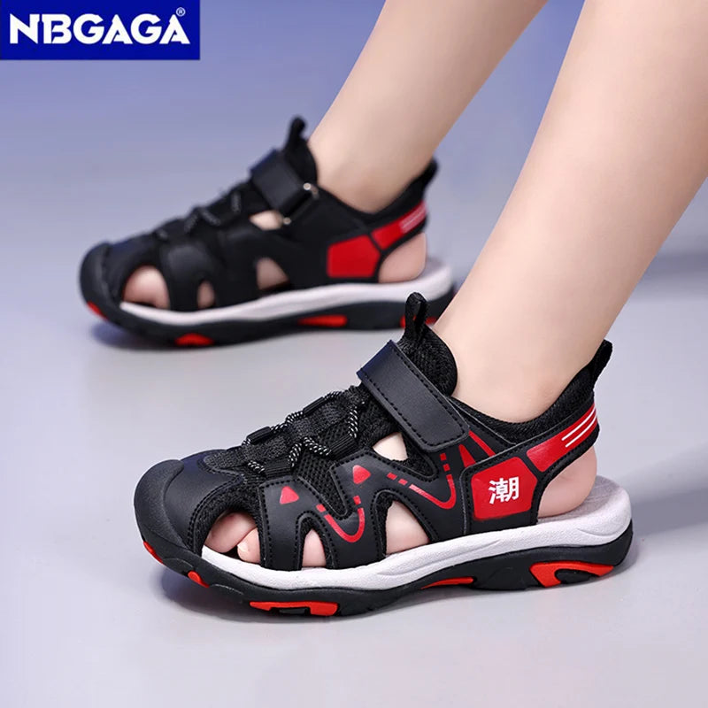 Summer Sport Sandals for Children's 5-16 Years Boys Breathable Anti-Slip Beach Shoes Outdoor Anti-Bump Closed Toe Sandails