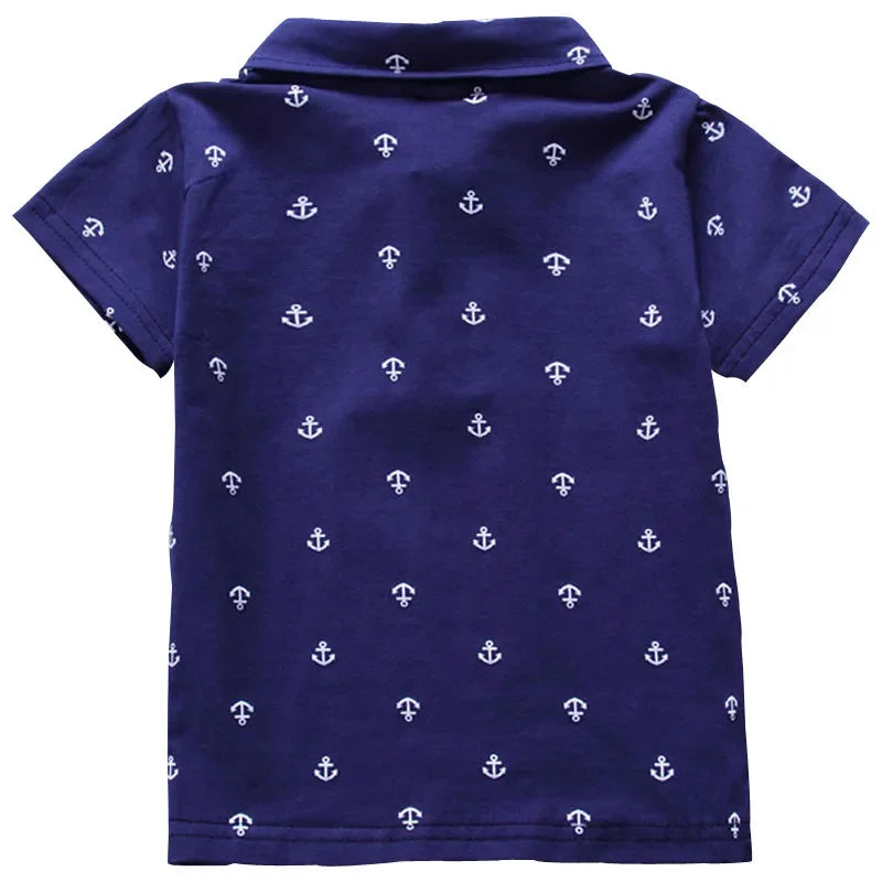 2025 Summer New Boys Fashion Print Short Sleeve Turndown Collar Cotton Shirt Breathable Children Tops Baby Clothes Dropshipping