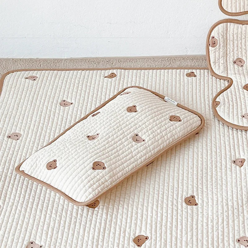 Ins Korean Bear Embroidery Baby Quilted Pillow Core Children Summer Mesh Cloth Pure Cotton Breathable Sweat-absorbing Pillow