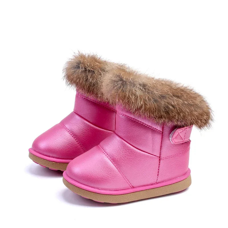New Winter Baby Girls Boots Casual Warm Rabbit Fur Mid-Calf Boots Shoes Child Slip-On Round Toe Platform Snow Boots Shoes H01259