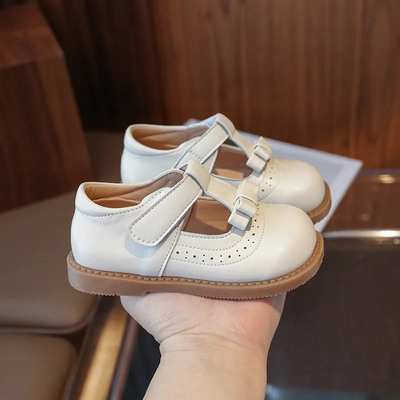 Girl's Bow Princess Shoes Leather Shoes 2025 Spring New Fashion Soft Sole Children's Single Shoes Soft Sole T-strap Kids Shoes